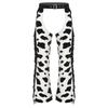 Men's Cow Print Flannel Chaps - Adjustable Waist Open Crotch Biking Pants with Side Tassels for Cowboy/Halloween (S-4XL)