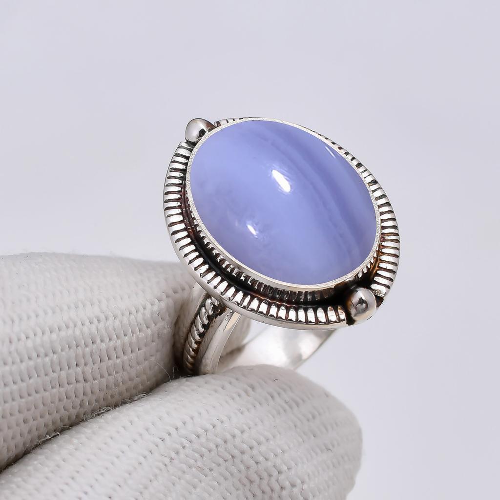 Blue Lace Agate - Namibia 925 Sterling Silver Ring V5082, Blue Ring, Oval Ring, Valentin's Day Gift, Gift For Her, Birthday Gift, Handmade Jewelry, Si