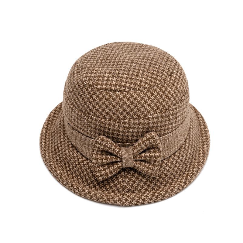 Осенне-зимняя шляпа рыбака среднего возраста, женская шерстяная толстая теплая шляпа с бантом, шляпа в клетку для мам