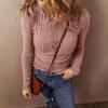 Women's Fashionable Solid Color Long Sleeved Button Casual Base Shirt Pullover T-shirt Top