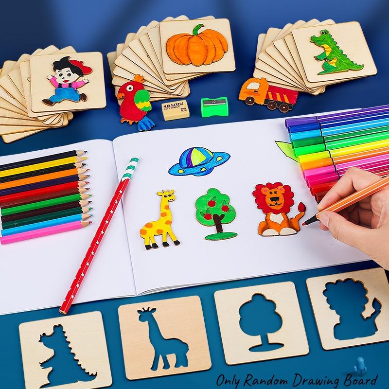 Educational Wooden Toys For Kids Set Of 20 Diy Painting Stencils For Developing Creativity And Fine Motor Skills Chars)