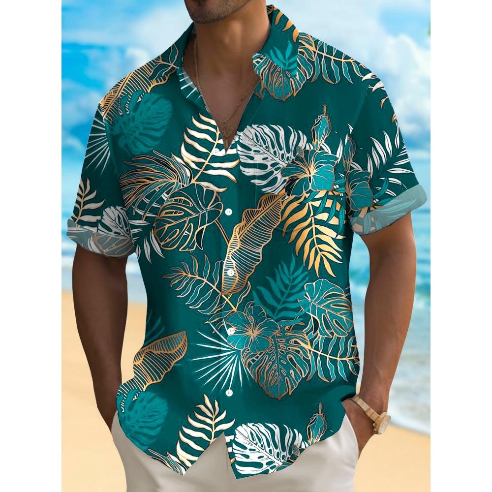 Hawaiian Plant Golden Leaves 3D Print Men's Hawaiian Shirt Outdoor Street Casual Summer Turndown Short Sleeve Polyester Shirt