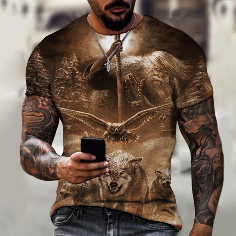Lion Fighting Beast Fierce Lion Wolf 3D Printed T-shirt Summer Men's Oversized Short Sleeve Tee Top
