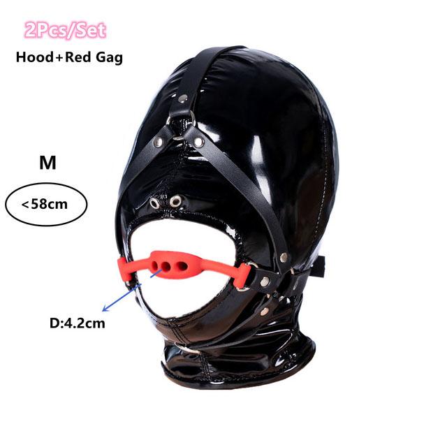 28Style Leather Hood Mask Blindfold,Open Mouth Harness Strap Dildo Ball Gag,Fetish BDSM Bondage Sex Slave Hood Couple SM Toy Kit