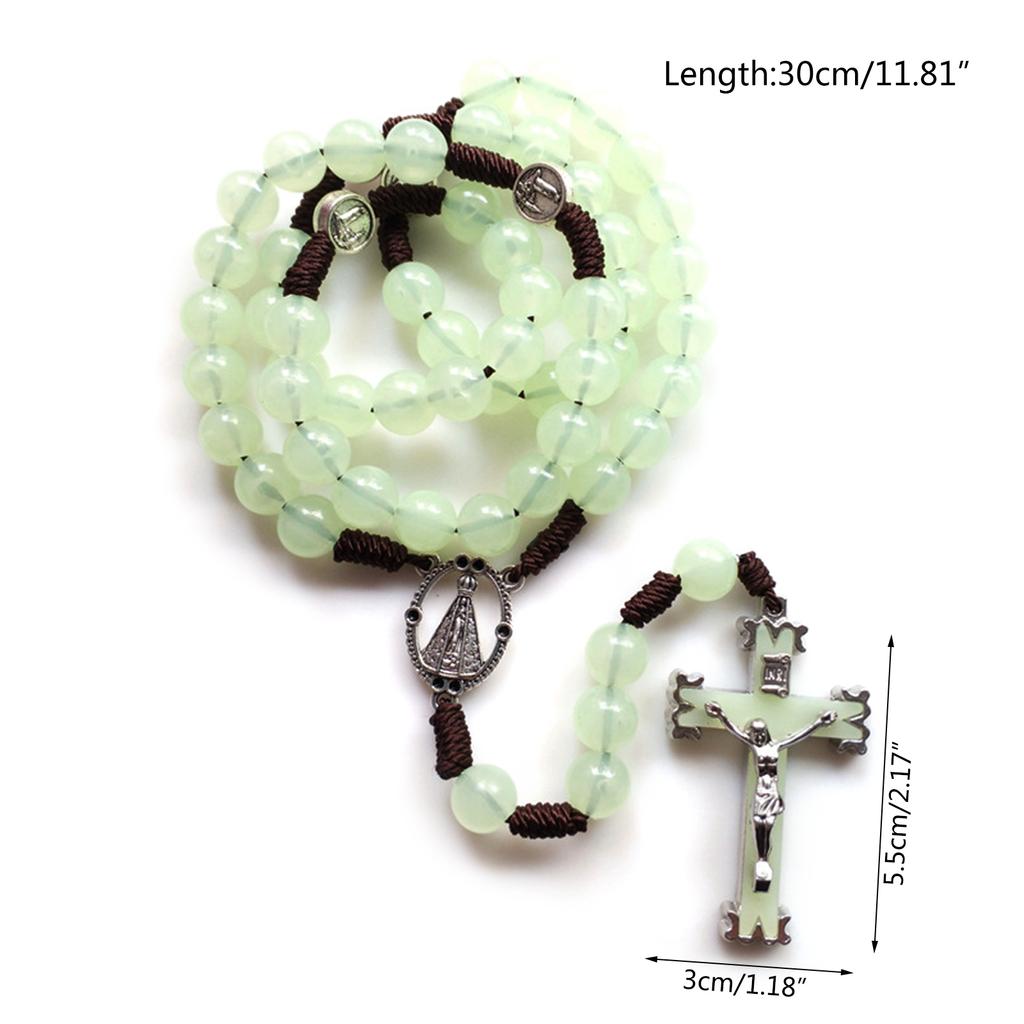 10mm Rosary Beads Luminous Necklace Jesus Crucifix for Cross Pendant Necklaces Glow In Dark Religious Jewelry for Men Wo