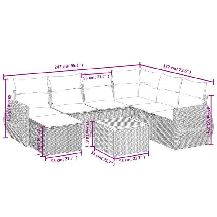 VidaXL Salon de Jardin avec Coussins 8 pcs, Canapés de Terrasse, Ensemble de Meubles de Patio, Mobilier d'Extérieur, Gris 3225122