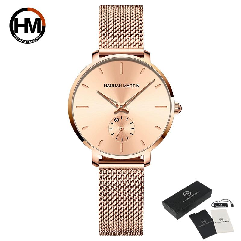 Hannah Martin Small Seconds Dial Quartz Movement Fashion Watch Waterproof Simple Women Gold Mesh Belt Top Brand Ladies Watches