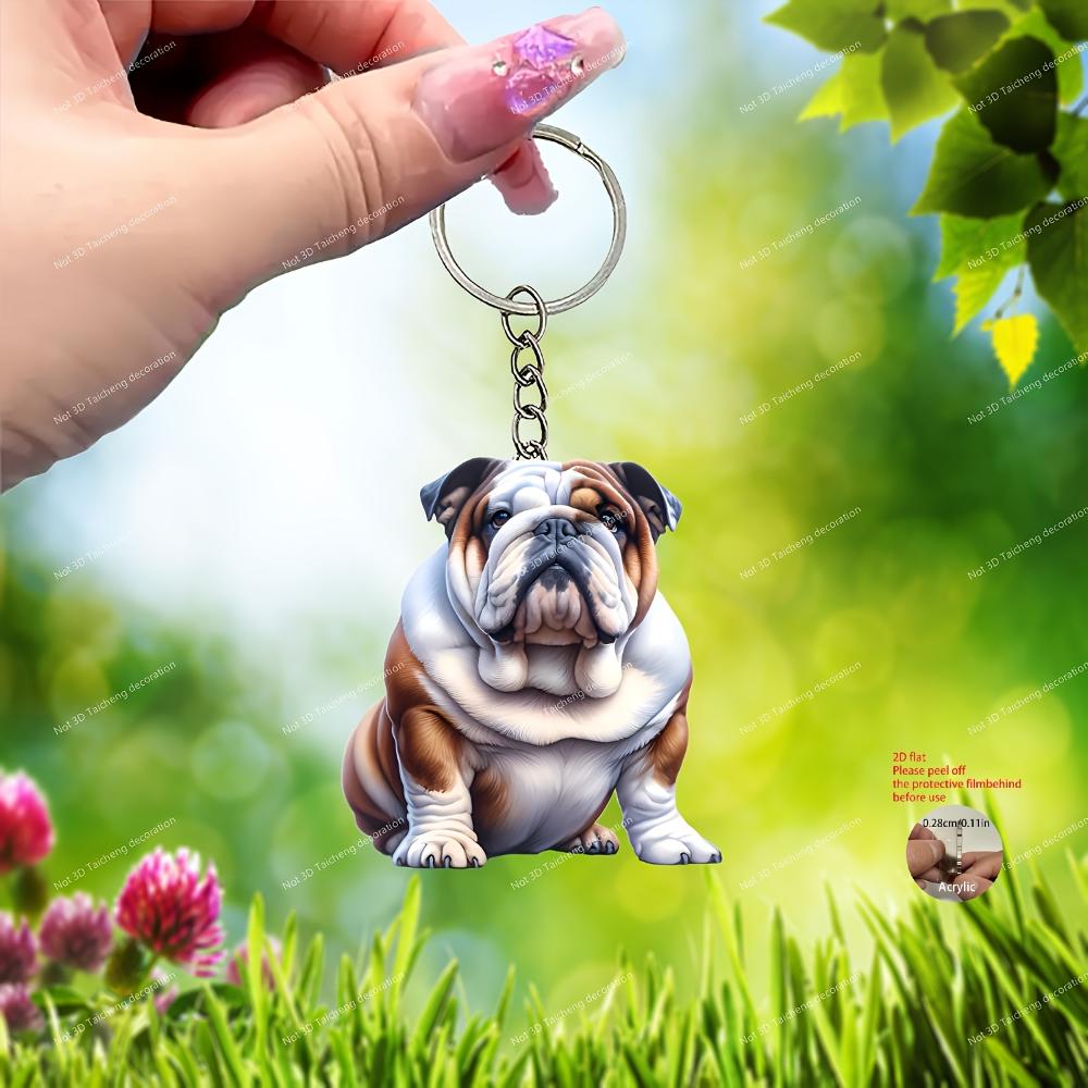 2D Flat Bulldog Humans Most Loyal Significant Other Animal Lovers Art Deco Ornaments Pendant Keychain, Suitable for Any Holiday Occasion, Gift Giving