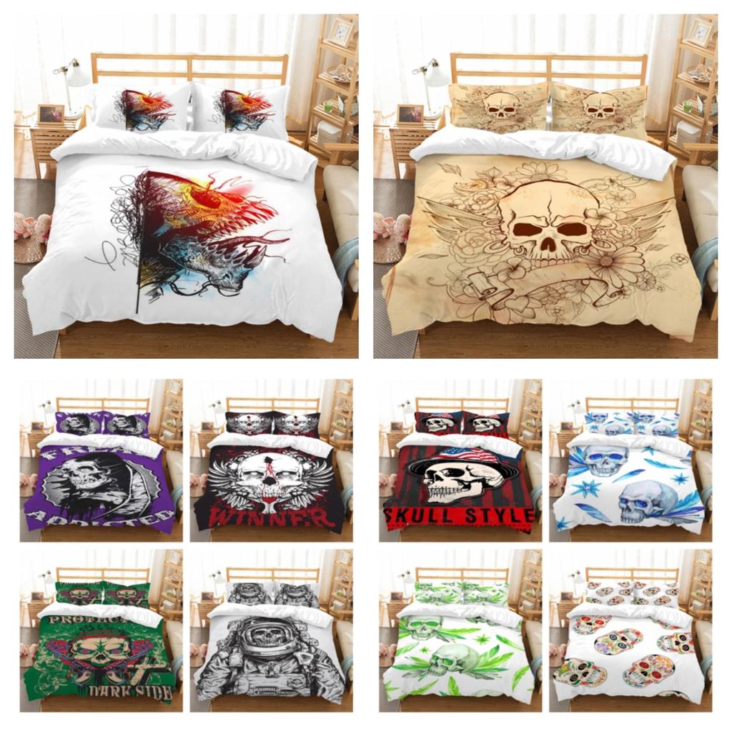 Skull Style Duvet Cover Set 3D Skull Printing Bedding Cover Polyester Home Textiles Soft Pillowcase Boy Single Size Bed Set