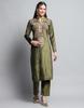 MONTE CARLO Womens Self Design Green Round Neck Full Sleeve Kurti Set