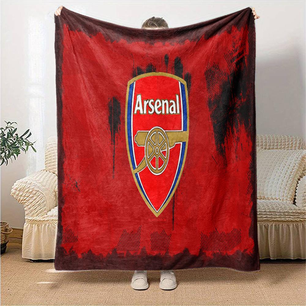 Arsenal Football Club Crest Flannel Blanket, Soft Polyester, Modern Design, All-Season for Camping, Travel, Gifts for holidays or birthdays
