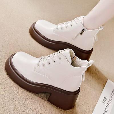 Ботинки Мартин на толстом каблуке Женские ботинки на высоком каблуке из мягкой кожи с флисом Короткие ботинки Огромные Удобные и Красивые Флисовые Ретро Теплые Ботинки Ботинки Мартин