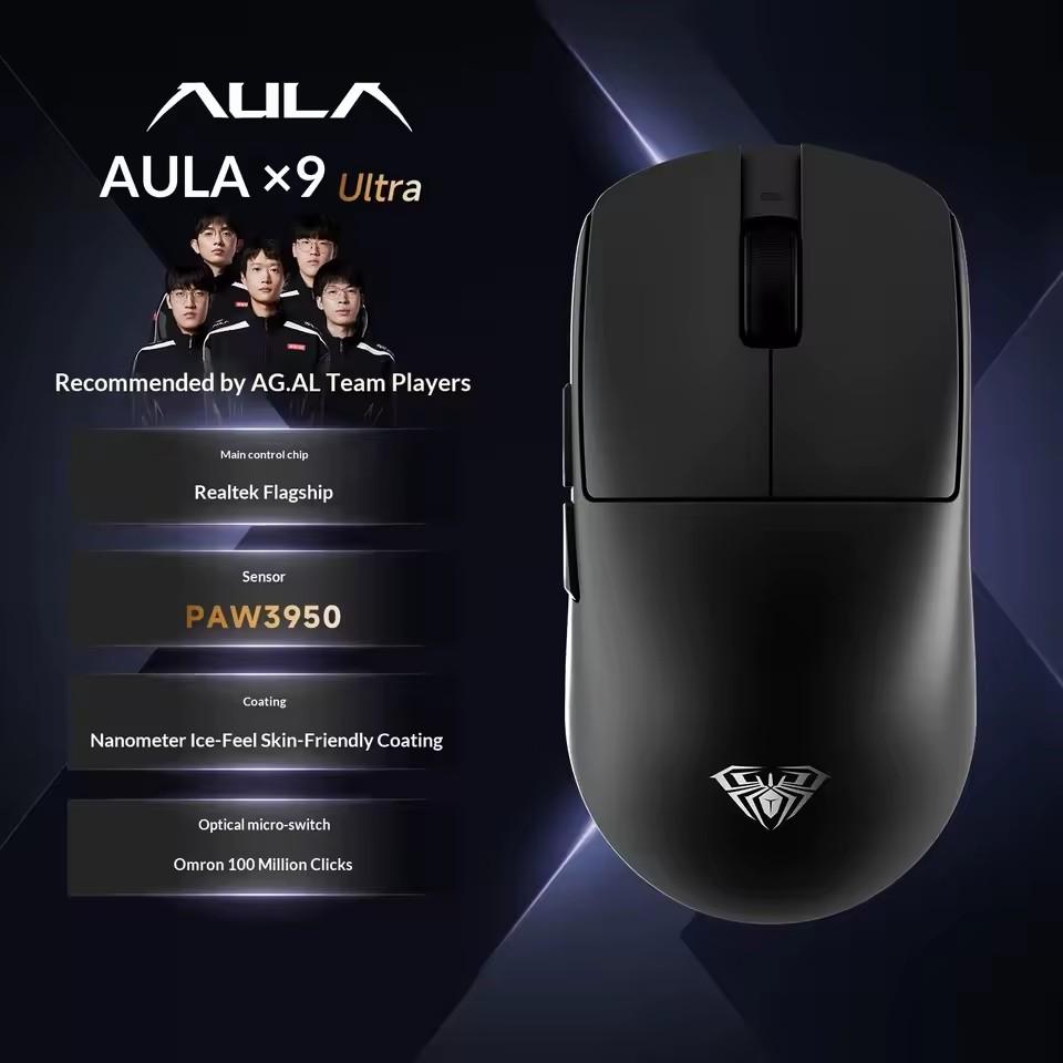 AULA X9 Max Ultra Wireless Gaming Mouse Tri Mode Dual 8KHz PAW3950 500mAh Lightweight Ergonomic Esports Mouse Gaming Accessories
