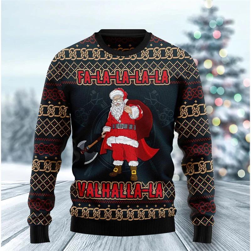 Funny Santa Claus Long Sleeved T-shirt Ugly Christmas Sweater for Men Women Fashion 3D Print Clothes Casual Unisex Tee Clothing