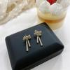 S925 Silver Bow Stud Earrings with Diamond, Long Dangle Style, Cold Trend Ear Clips for Women