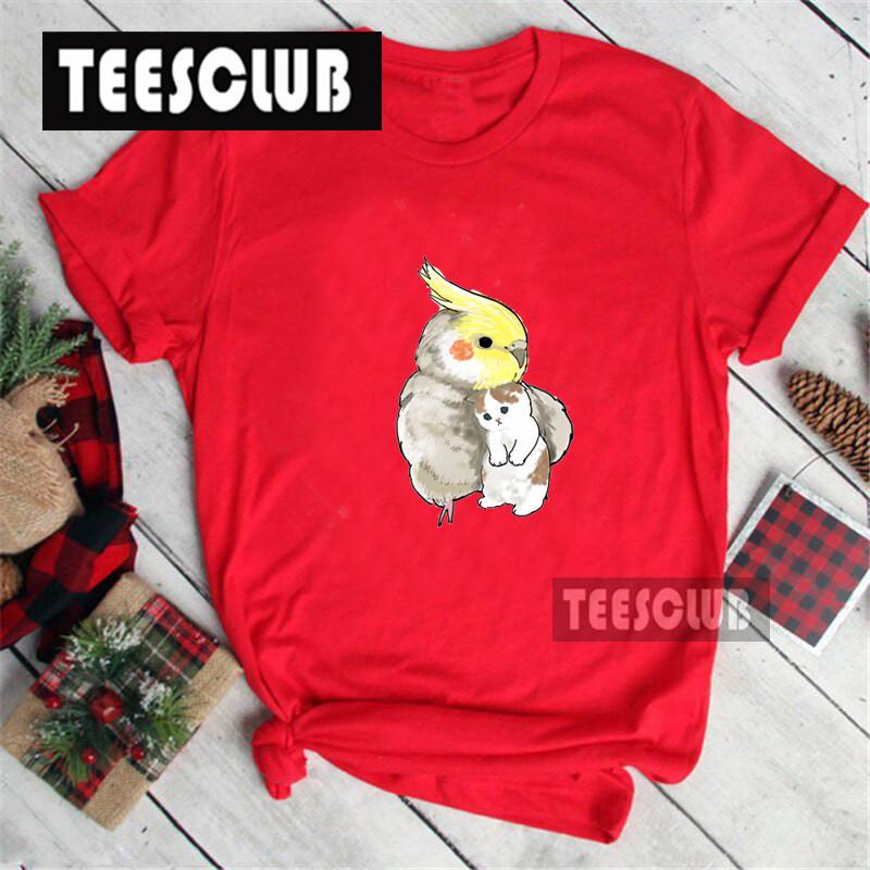 Women's Polyester 100% European-Style Cartoon Parrot Cat Print T-shirt Short Sleeve Harajuku Graphic Top Summer