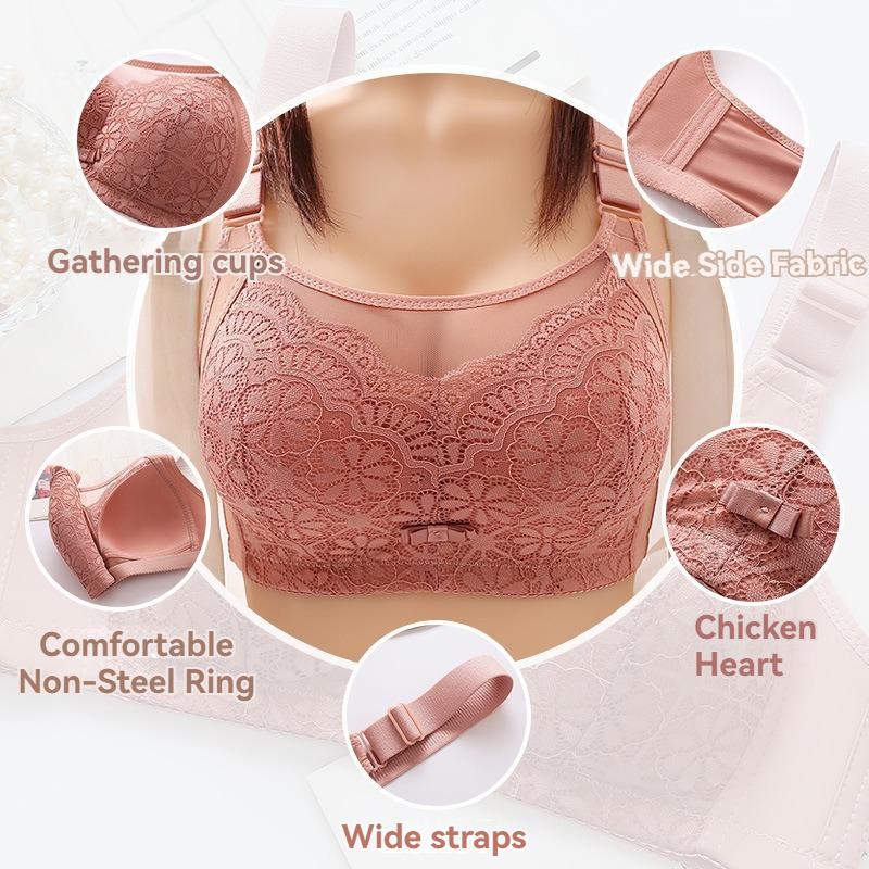 Новинка 2024 года, женский бюстгальтер большого размера, сексуальное кружевное нижнее белье без стального кольца, пуш-ап, боковая застежка, нижнее белье для мам, бюстгальтеры Mujer