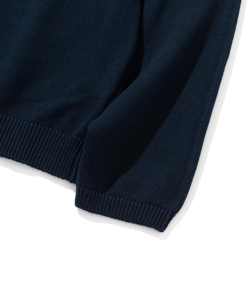 KNITTED Open Collar Ribbed Collar Knit Navy