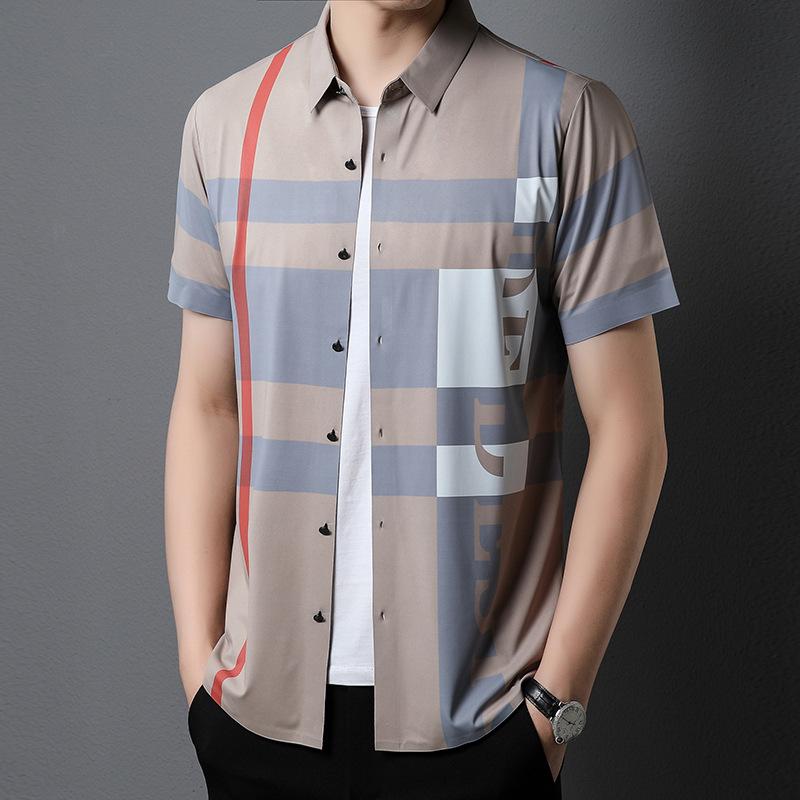 Летняя новая мужская рубашка с короткими рукавами для среднего возраста, для отдыха, для бизнеса, модная клетчатая тонкая кардиганная рубашка