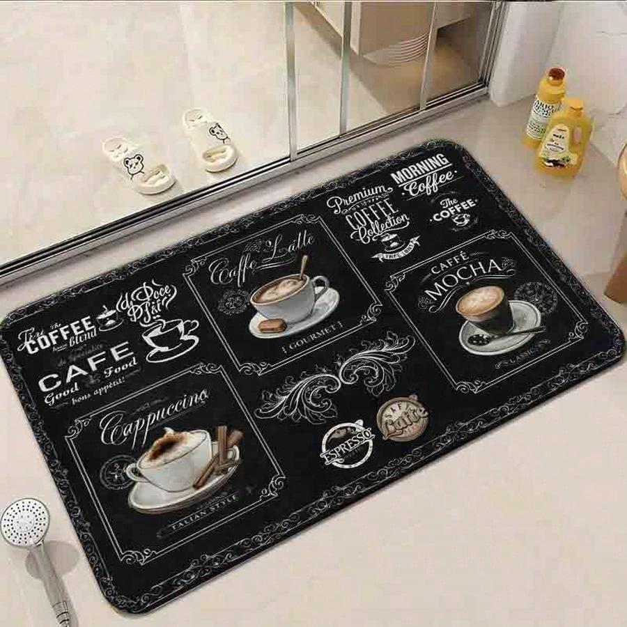 1pc Flannel Floor MatVintage Coffee Shop Theme Non-Slip Floor Mat Kitchen Rug Retro Cafe Decorative Area RugNon-Slip, Machine Washable, Soft Area Rug