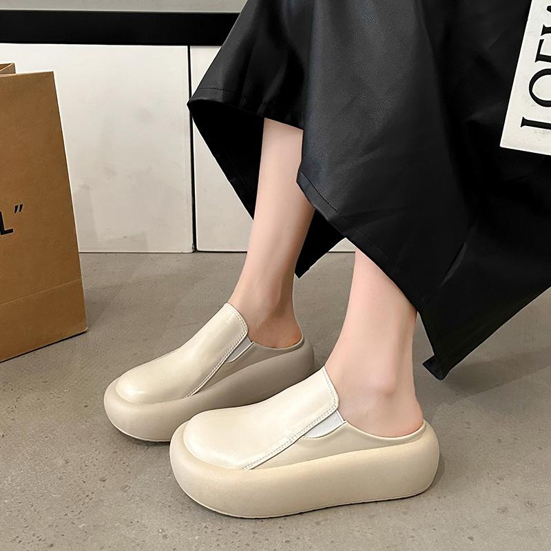 Весна и лето Новые ретро-мюли-тапочки с толстой подошвой Повседневные женские туфли без застежек Твердые полутапочки Baotou Женские наружные
