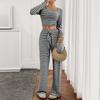 Autumn New Product Women's Striped Square Collar Long Sleeve Drawstring Elastic Waist Trousers 2-piece Slim Fit Set