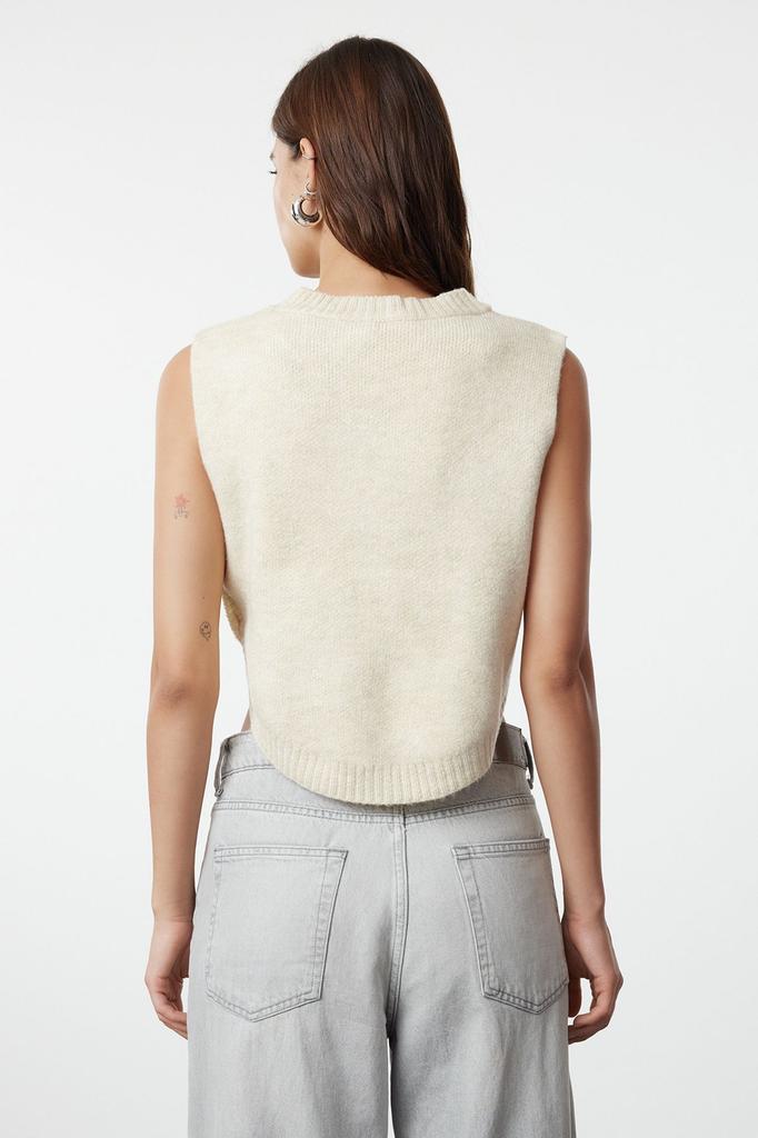 Women's Elegance Style Sweater Stone Soft Textured Crop Buttoned Knitwear Sweater