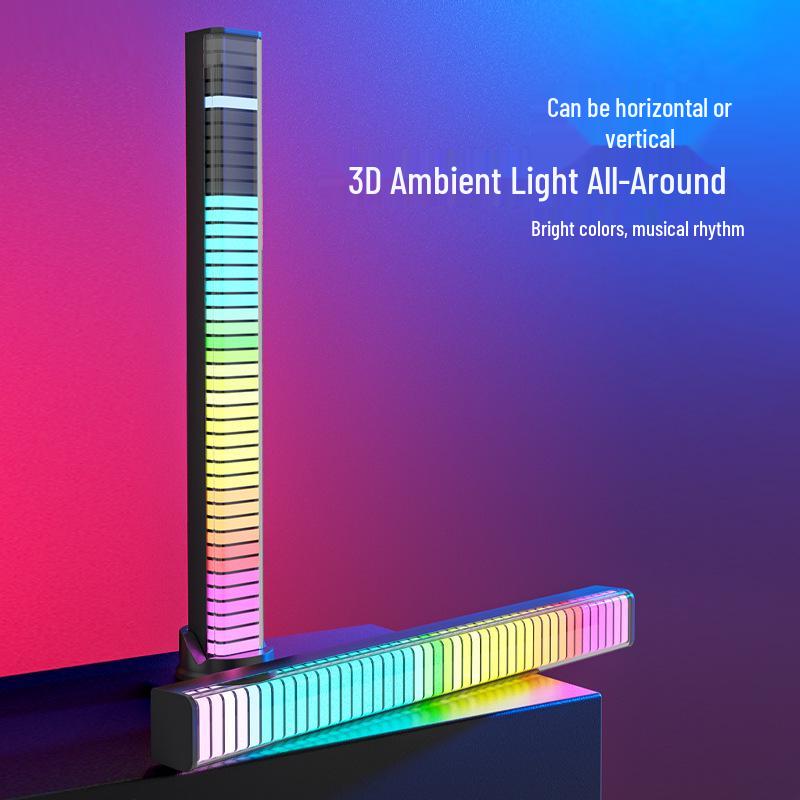3D RGB Sound-Activated Rhythm Light: Double-Sided, Bluetooth-Controlled Strip for Desktop, Car, or Room Atmosphere.