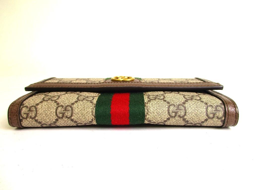 Authentic GUCCI GG DIY Ophidia Brown Leather Web Strip Continental Wallet #a106 Refurbished