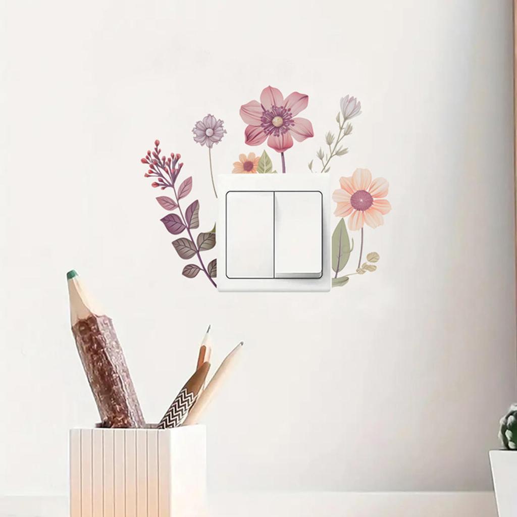 Beautiful Flowers Switch Wall Sticker PVC Murals Removable Decals Waterproof Sticker For Bedroom Bathroom Living Room Home Decoration Stickers