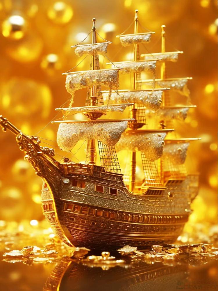 DIY 5D Алмазная картина парусник Алмазная вышивка Золотой корабль Вышивка крестом Полный круглый квадратный дрель Мозаика Ручной художественный подарок Декор