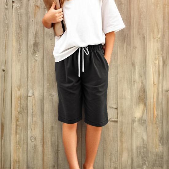 Девочка Летние Шорты Эластичная Талия Регулируемый Шнурок Повседневные Шорты с Карманами Свободного Кроя Широкие Шорты