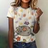 Women's T-shirt Cat Print Short Sleeve Summer Casual Wear Loose Top Fashion Round Neck Short Sleeve Women's Elegant T-shirt