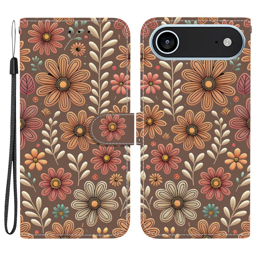 Для iPhone 17 Air Чехол-кошелек с принтом из кожи, подставка, чехол для телефона с ремешком