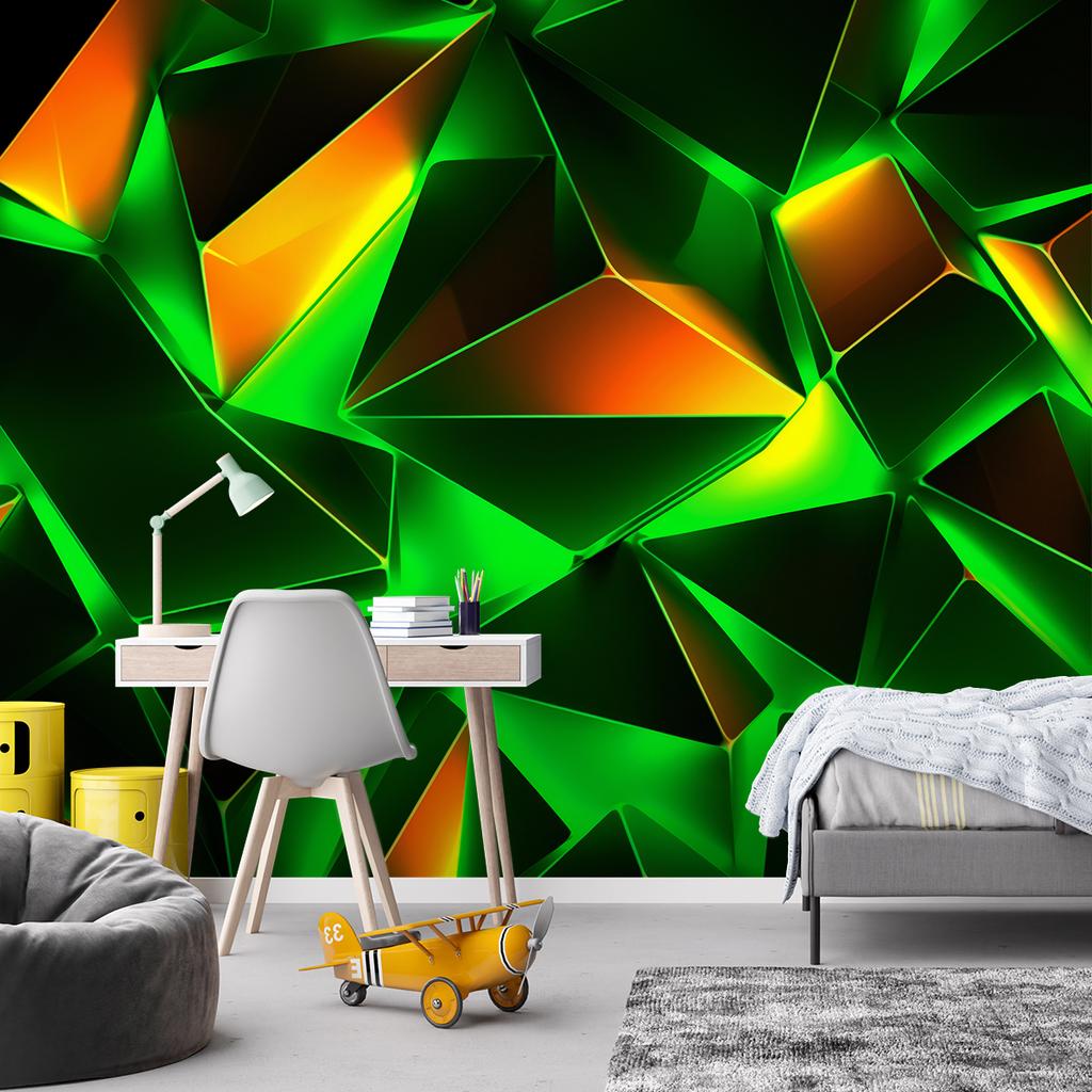 Wallpaper Green geometric abstraction 3D