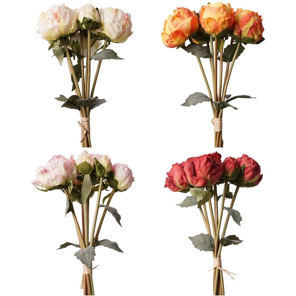 4 Flower 3 Buds Peony Artificial Flower Silk Petals Decorative Flower Photo Props