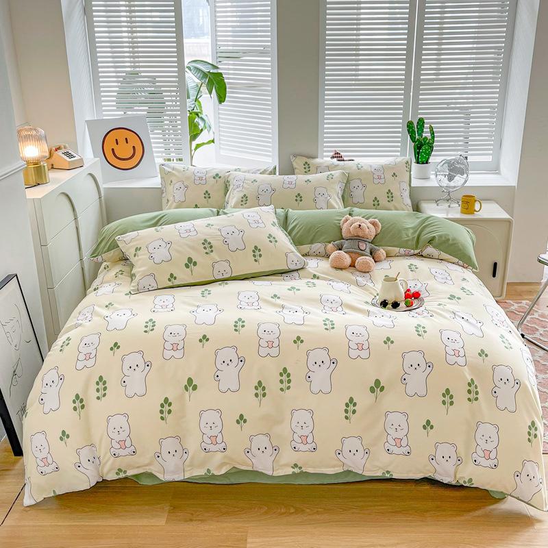 Simple Bedding Four-piece Set, Thickened Bed Sheet Quilt Cover, Pastoral Dormitory Three-piece Set