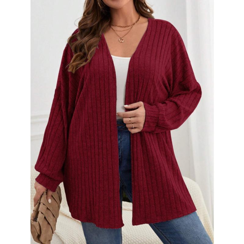 Осенне-зимний женский однотонный свободный кардиган с длинным рукавом, трикотажная куртка больших размеров