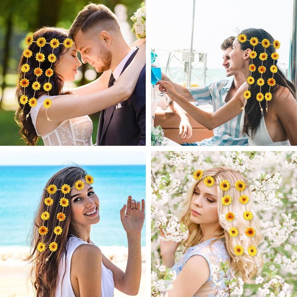 Цветочная повязка на голову для девочки, головной убор с кисточками из маргариток, повязка на голову в стиле бохо, цветочная бандана, аксессуары для волос для вечеринок для женщин