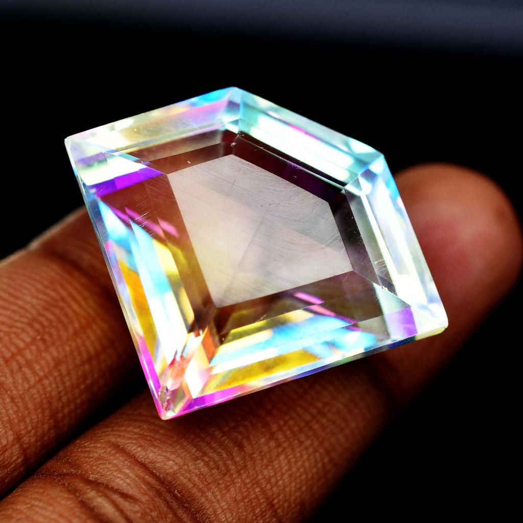 Rainbow Mystic Topaz 60 Ct A++ Lab Created Fancy Cut Loose Gemstone