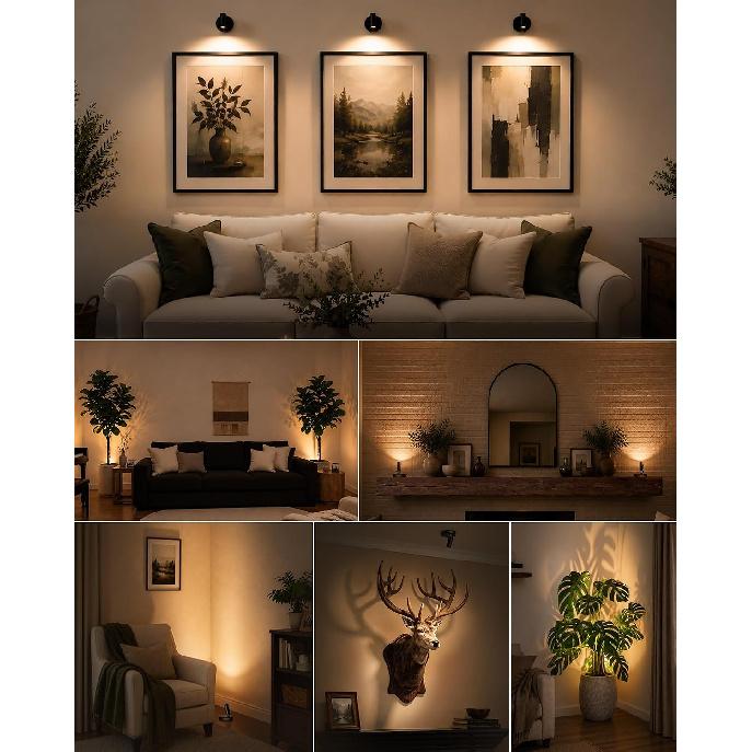 EZVALO Indoor Spotlights, Picture Lights for Wall, Uplights | 5500mAh Rechargeable Battery, with Remote, Mini, Wireless, Magnetic, Timer, 3 Color