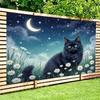 Ткань для 2D-фотофона «Волшебный лунный кот», фон для фото «Ночное небо и цветы»