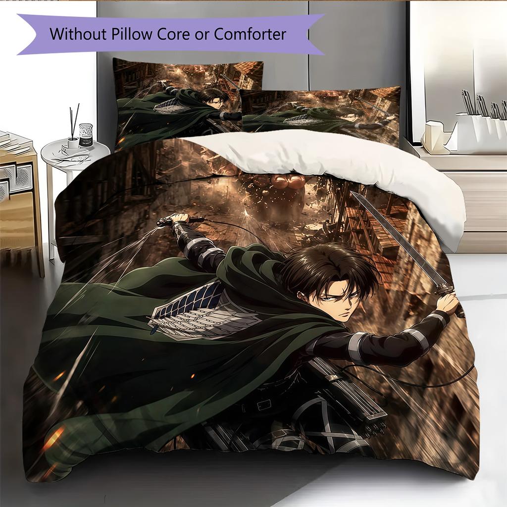 Attack on Titan2 Pattern Bedding Quilt Set  Home Decoration  Gift (1 * duvet cover + 2 * pillowcase  without core)