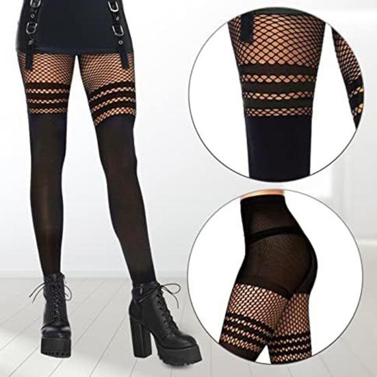 Женские чулки в сетку, сексуальные чулки до бедра, готические черные леггинсы в сетку с высокой талией