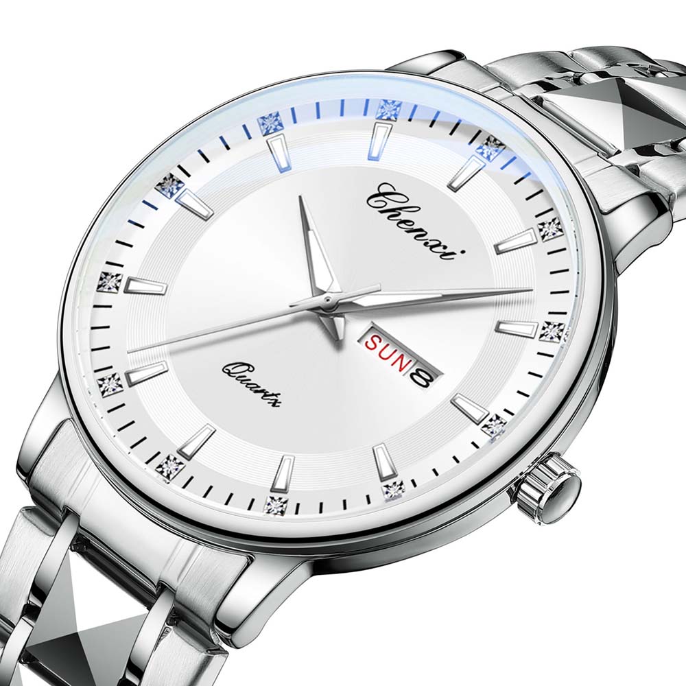 CHENXI High Quality Men's Quartz Watch Minimalist Stainless Steel Strap Date Curved Mirror Display Waterproof Man Watches