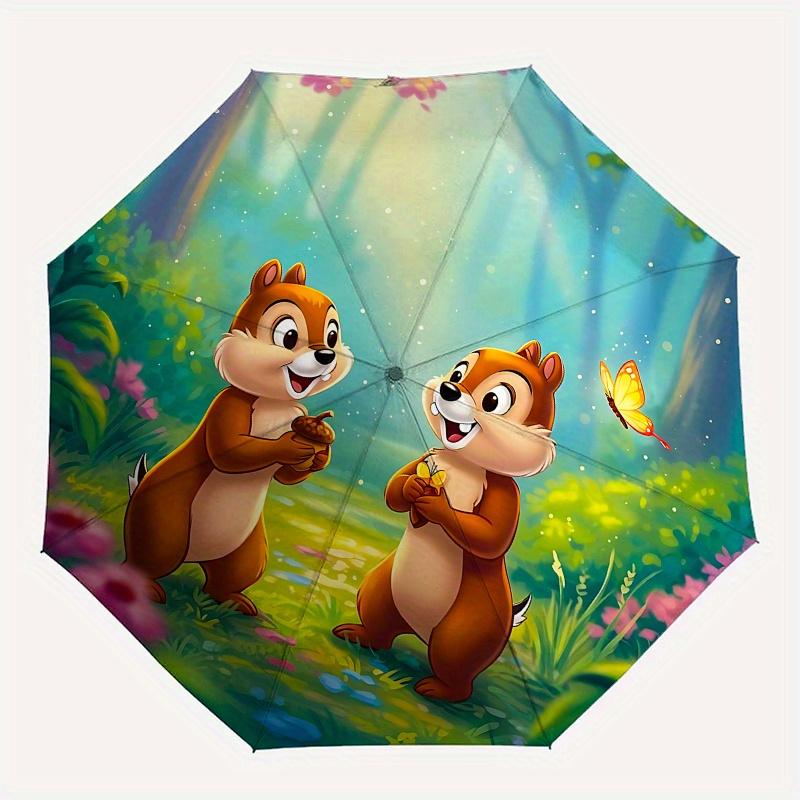 Squirrel Friends Butterfly Automatic Opening and Closing Umbrella, Compact Travel Umbrella, Lightweight and Portable, Suitable for Beach Com