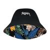 Korean Letters Embroidery Bucket Hat For Women Men Summer Coconut Trees Print Double-Sided Fisherman Cap Wide Brim Sunshade Hats