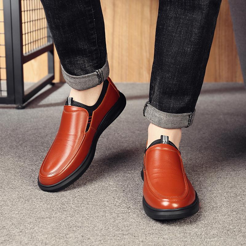 Sleeve casual leather shoes men's autumn 2025 new casual shoes soft leather trend breathable soft sole