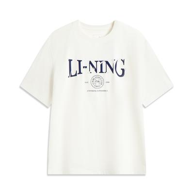 Li Ning Серия Спортивный Тренд Буква Круглый Вырез Дышащая Универсальная Свободная Футболка с Коротким Рукавом Мужские Топы Молочно-Белый AHSV483-1