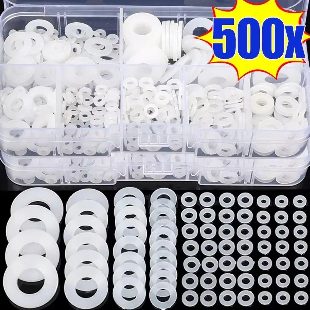 500Pcs Flat Nylon Washer 8 Sizes Insulation Gasket Ring Durable Plane Spacer